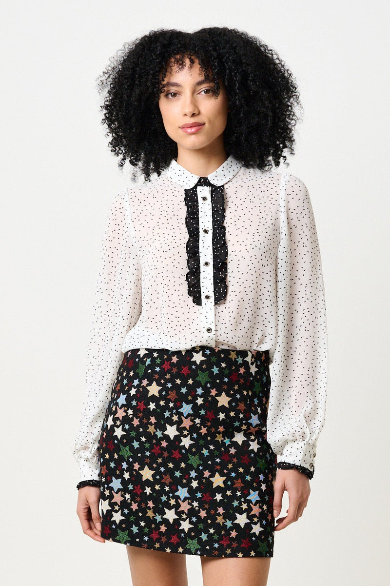 Gisla Raindrop Contrast Frill Long Sleeve Blouse - White - Detail 1