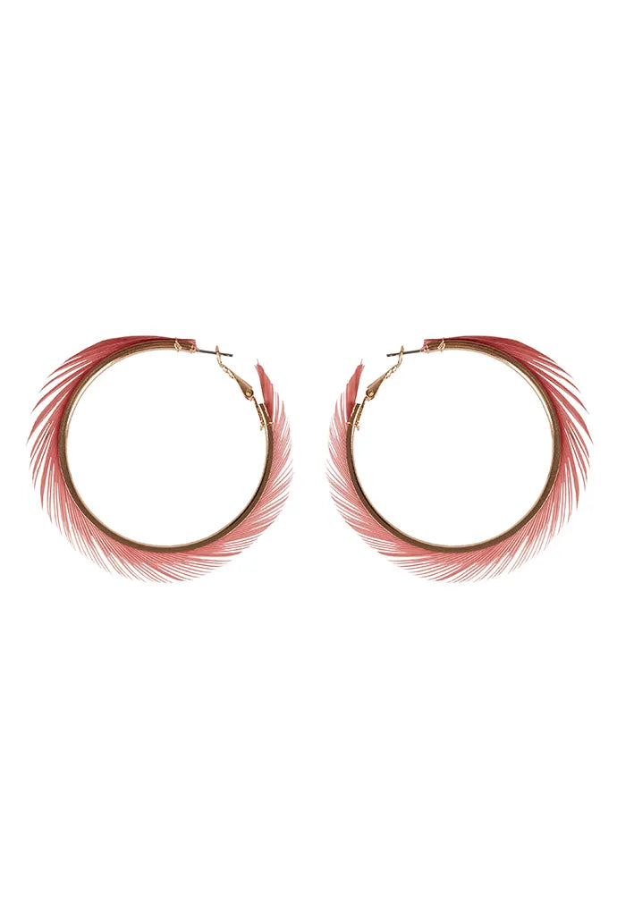 Gigi Pink Feather Hoop Earrings