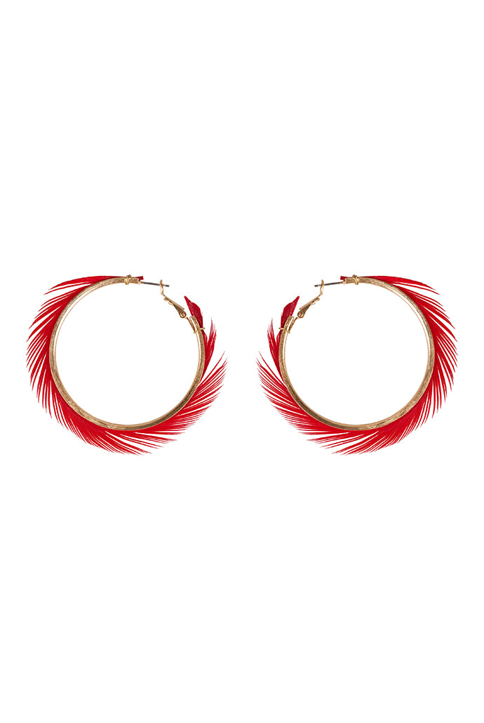 Gigi Red Feather Hoop Earrings
