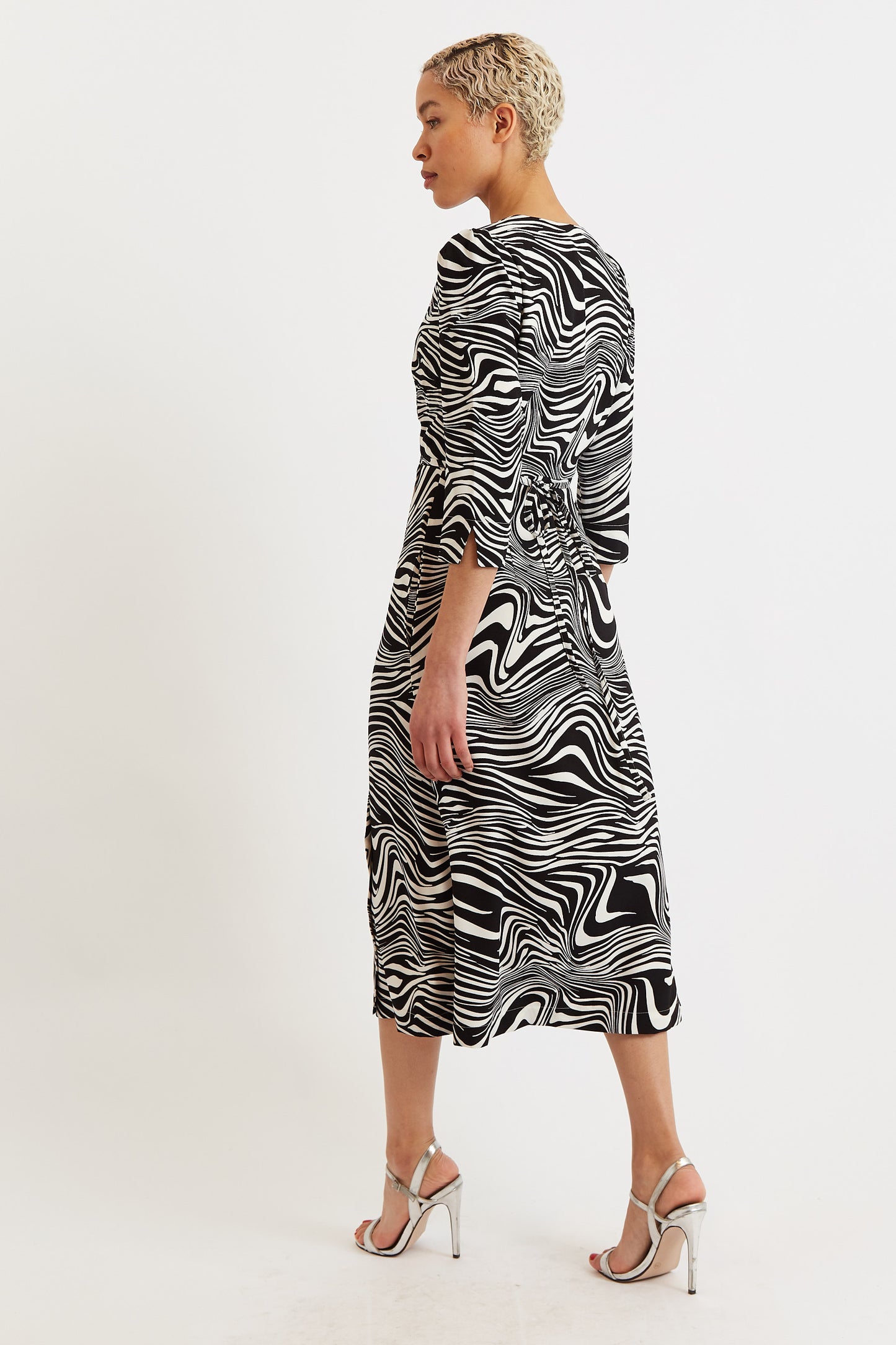 Haden Zebra Pop Print Wrap Midi Dress - Black and White