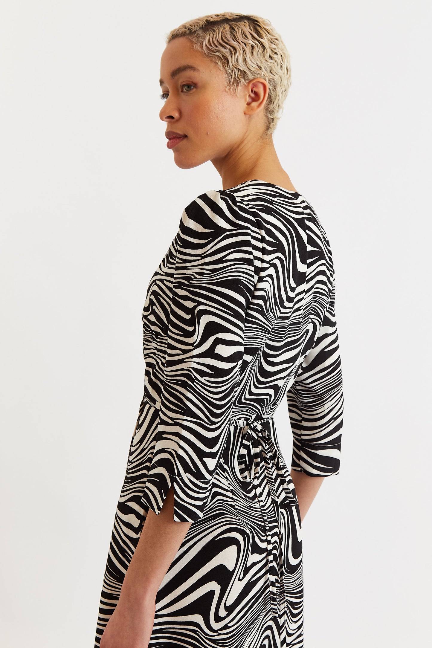 Haden Zebra Pop Print Wrap Midi Dress - Black and White