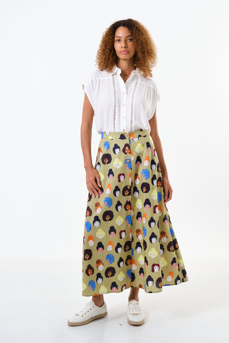 Hestia Besties Print Midi Skirt - Front