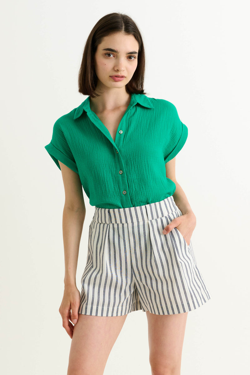 Hilton Ticking Stripe Shorts - White & Navy - Front