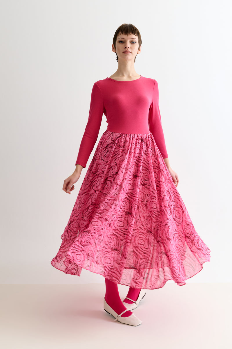 Huxley Rosechild Jersey Top Circle Skirt Midi Dress - Pink - Front