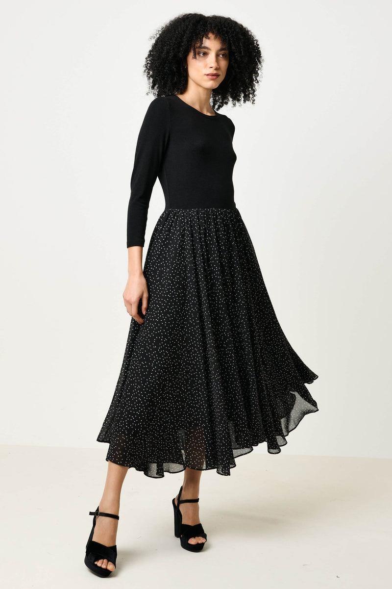 Huxley Raindrop Jersey Top Printed Circle Skirt Midaxi Dress - Black - Front