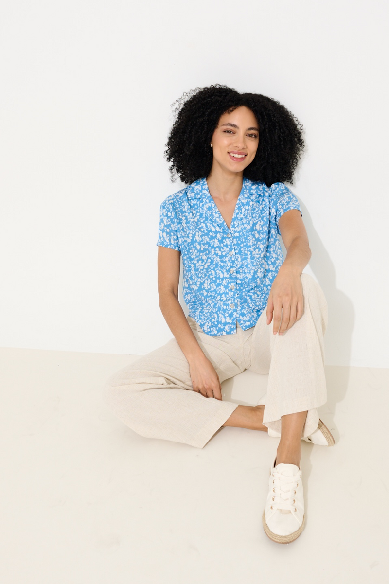 Marika Negative Floral Print Short Sleeve Shirt - Blue - Detail 2
