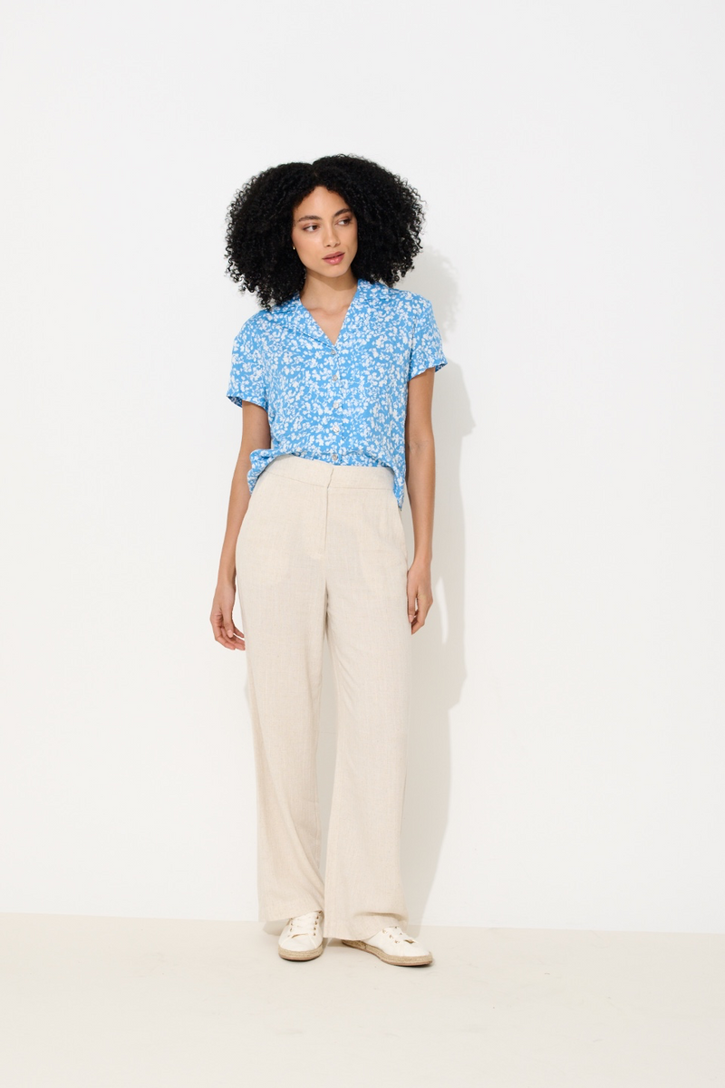 Tilde Linen Mix Wide Leg Trousers - Natural - Front