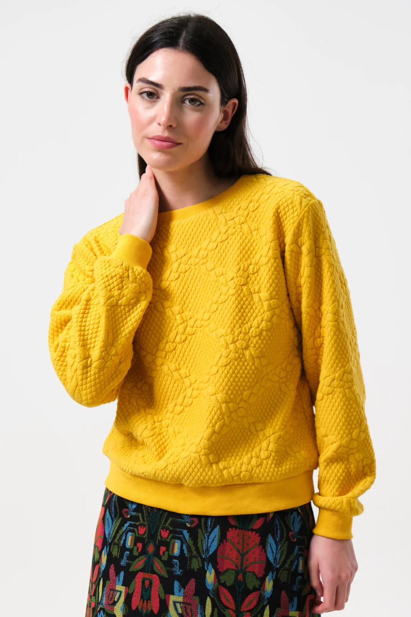 Jan Cable Quilt Sweatshirt - Mustard - Front
