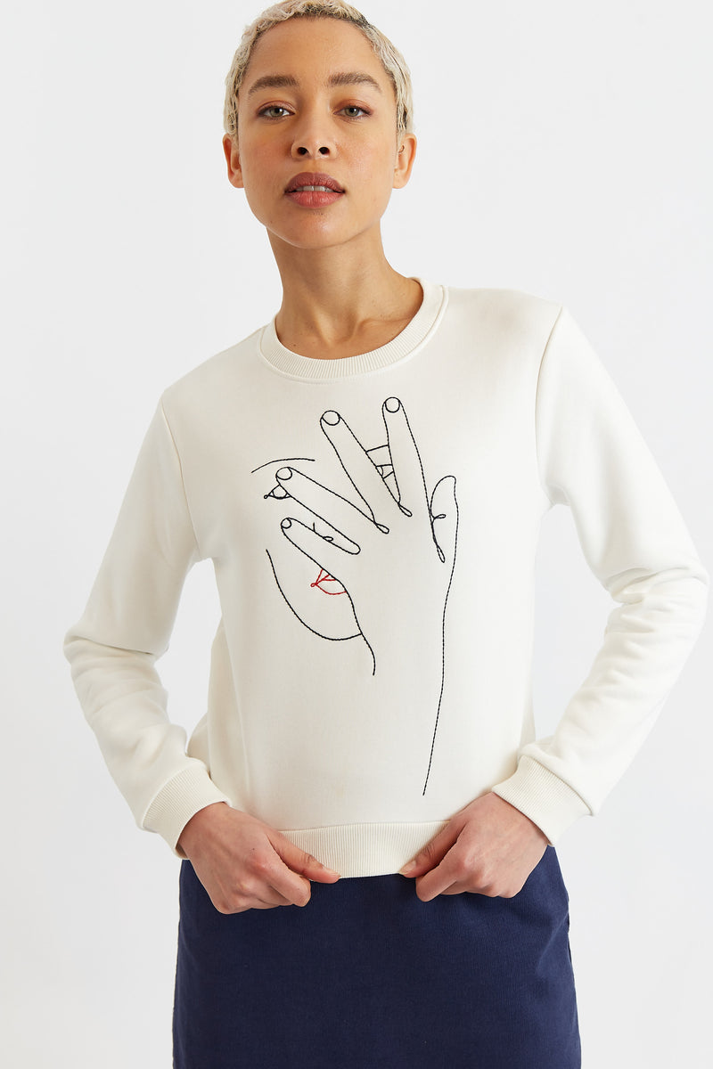 Jan Hand Embroidered Sweatshirt - Off White - Detail 4
