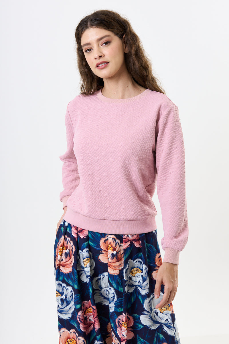 Jan Heartfelt Quilted Sweatshirt - Pale Pink - Front