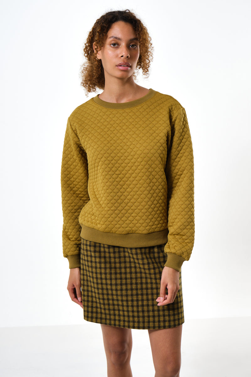 Jan Tile Quilted Sweatshirt - Dark Mustard - Front
