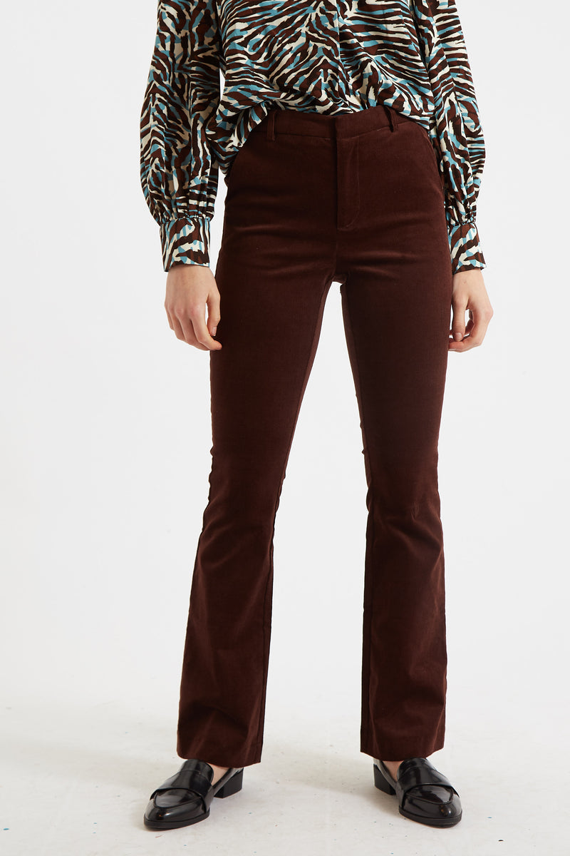 Jayelyn Baby cord Flared Trousers - Chocolate - Front