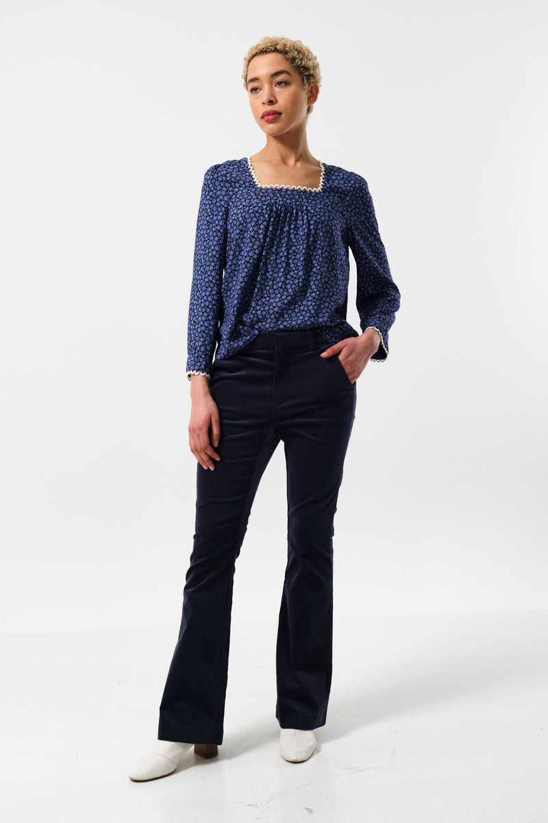 Jayelyn Babycord Flared Trouser - Navy - Front