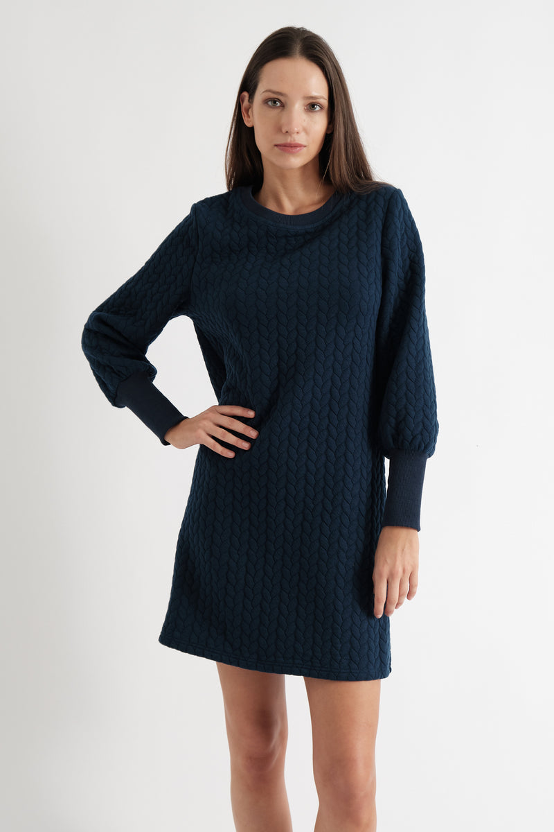 Jessika Plait Mini Dress in Navy - Front