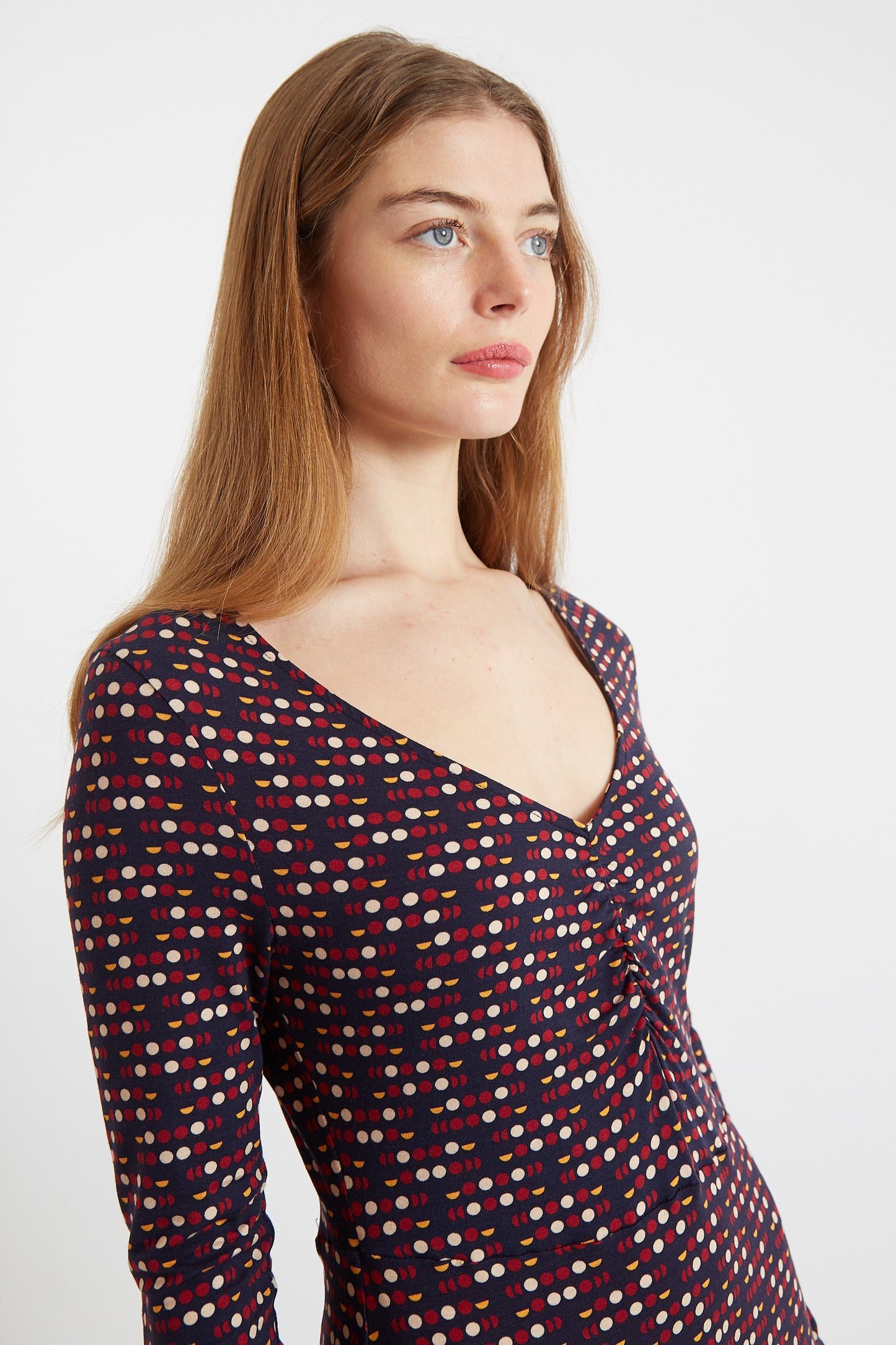 Jona Retro Dots Print Long Sleeve Mini Dress