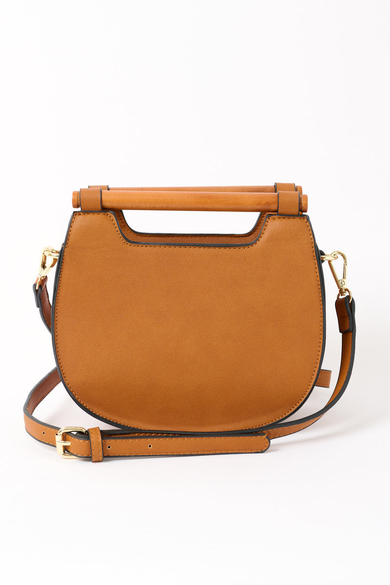 Louche Jones Wooden Handle Saddle Crossbody Tan - Front