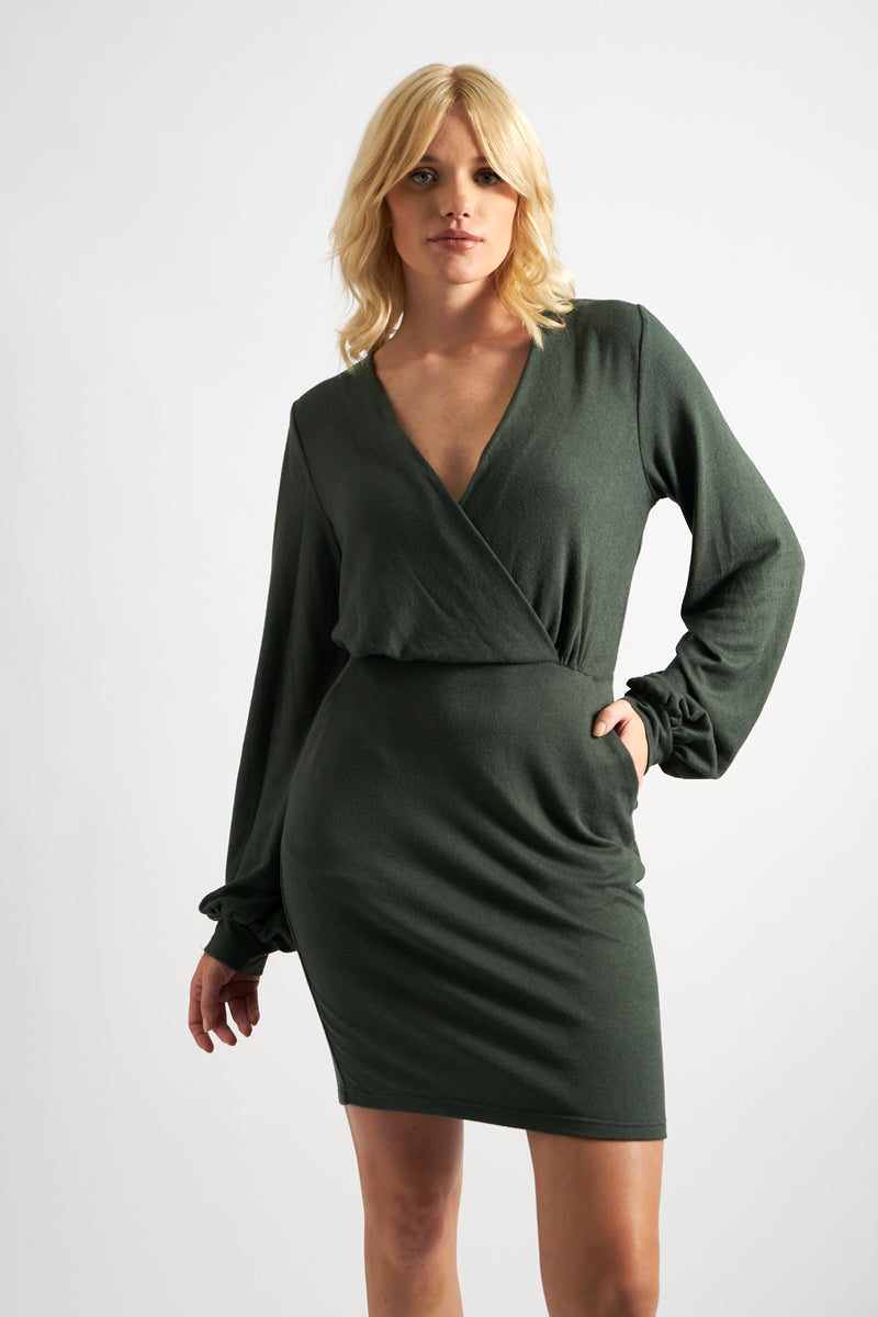 Juli Brushed Marl Jersey Mini Dress - Green - Front