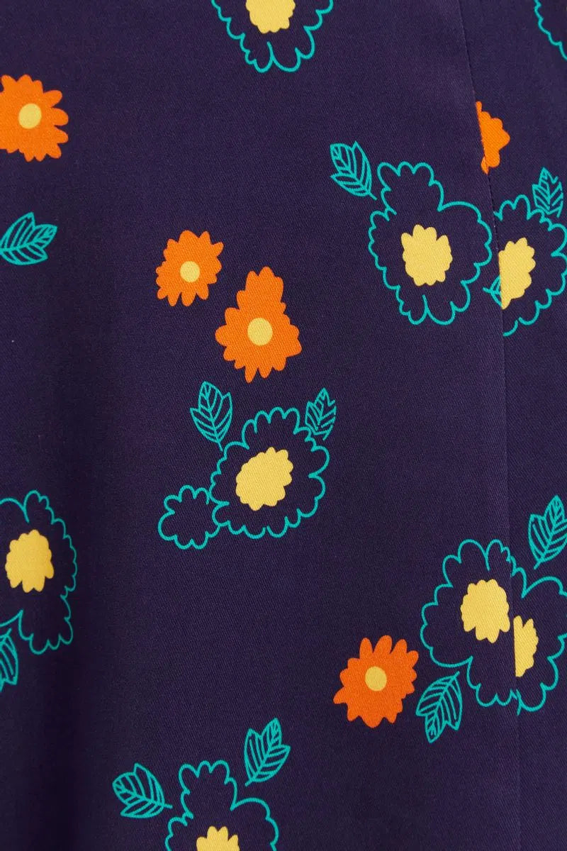 Louche Suzanne Clarice Floral Print Ric Rac Trim Long Sleeve Smock Mini Dress