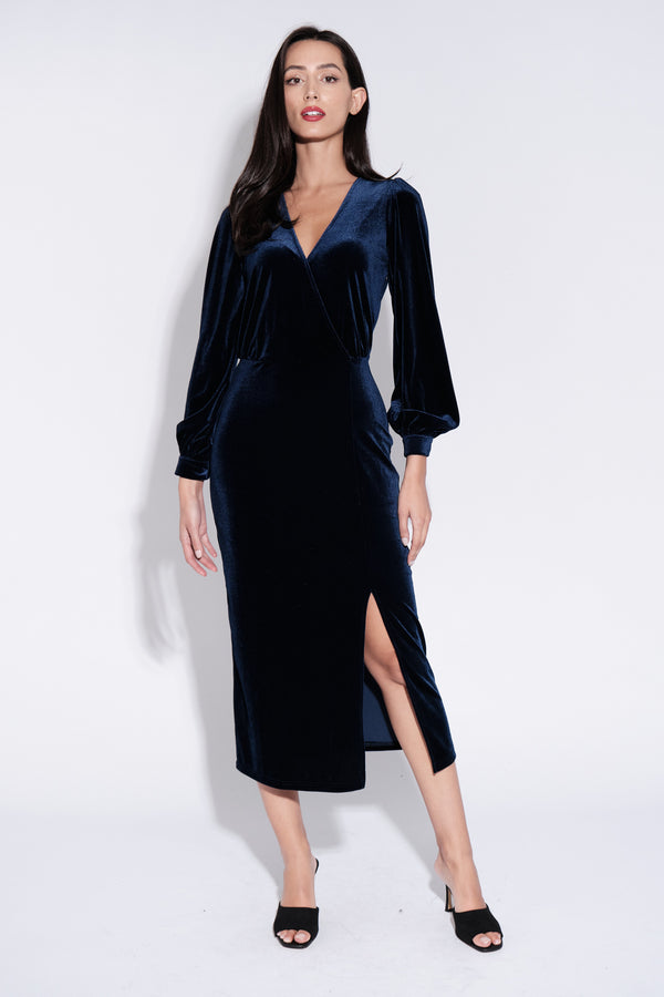 Lesley Rose Bowl Velvet Wrap Midi Dress Louche Lesley Rose Bowl Velvet Wrap Midi Dress Louche