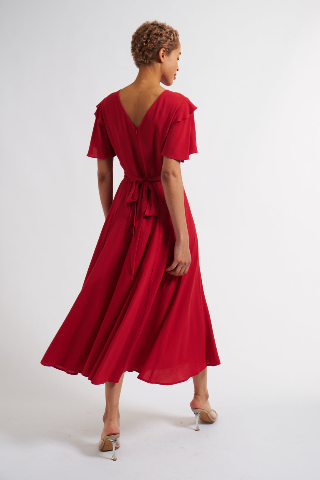 Katleen Crepe Flutter Sleeve Midi Dress