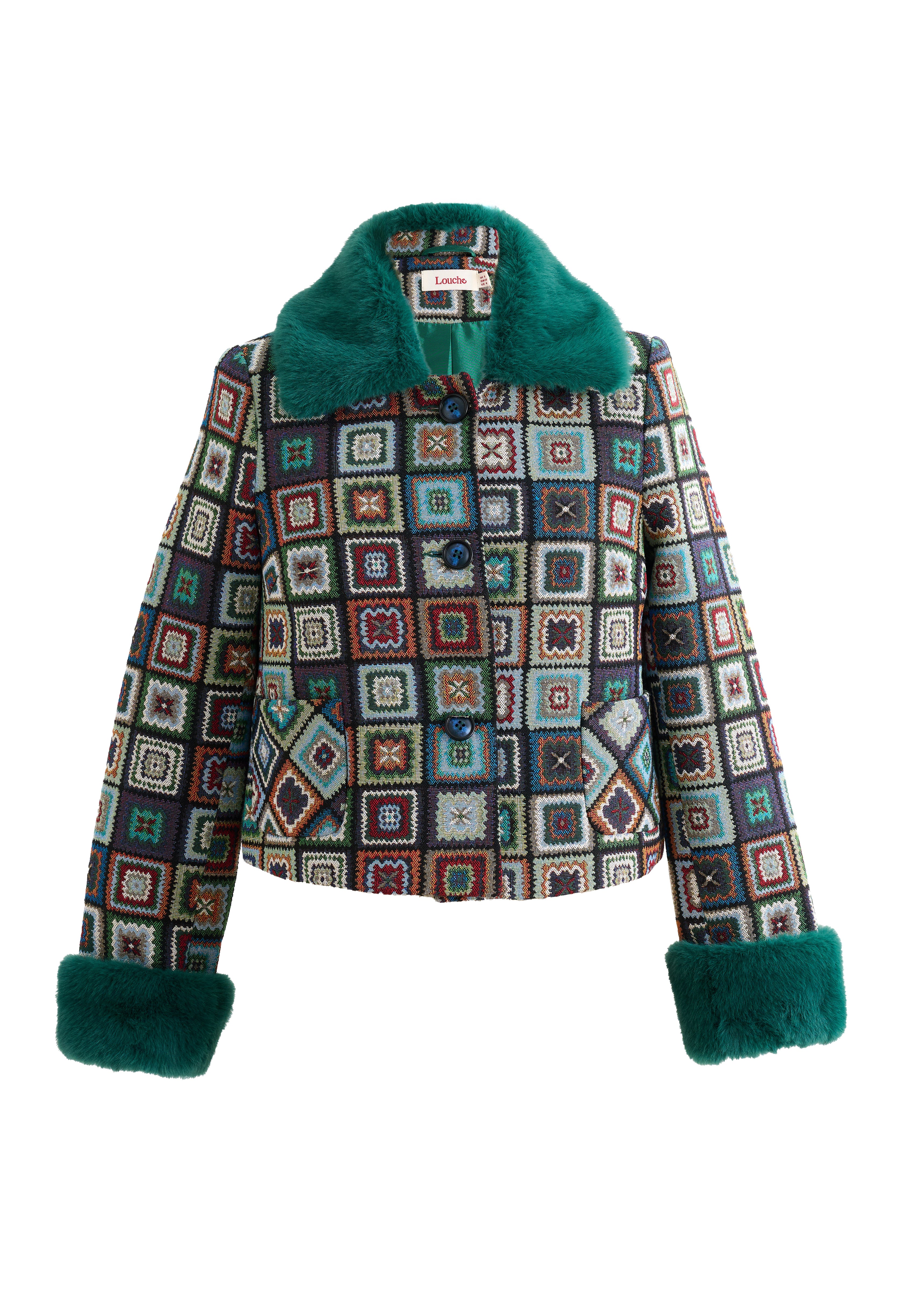 Kent 70'S Patch Jacquard Fur Trim Cropped Jacket – Louche