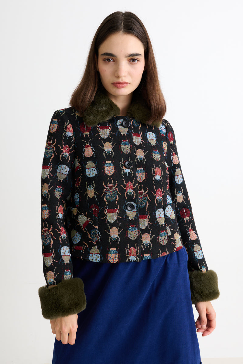 Kent Beetlejuice Fur Trim Cropped Jacket - Front