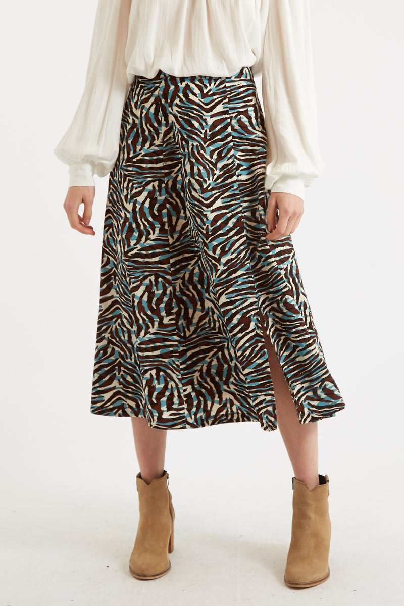 Kiyo Roar Print Midi Skirt - Front