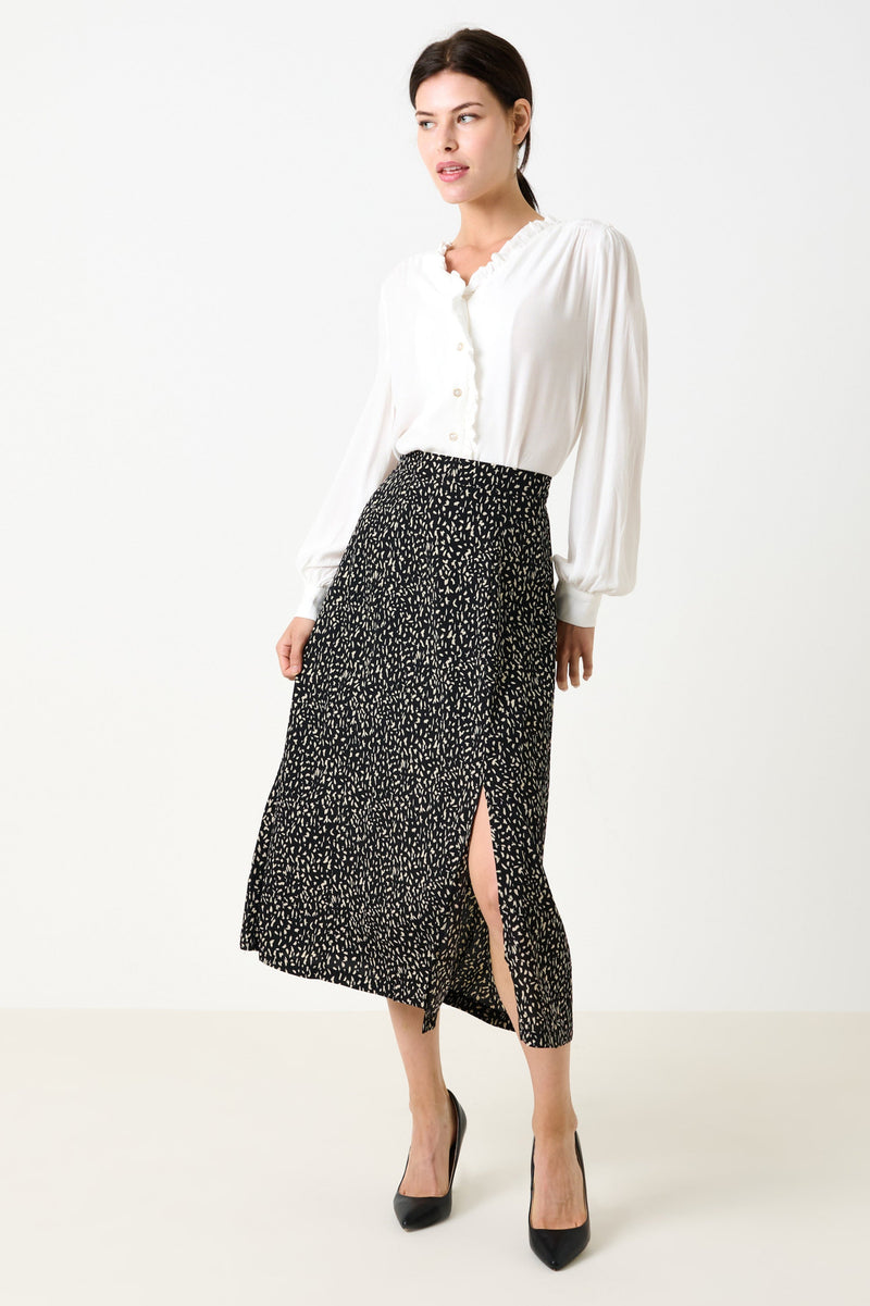 Kiyo Black Geo 11 Printed Midi Skirt - Front