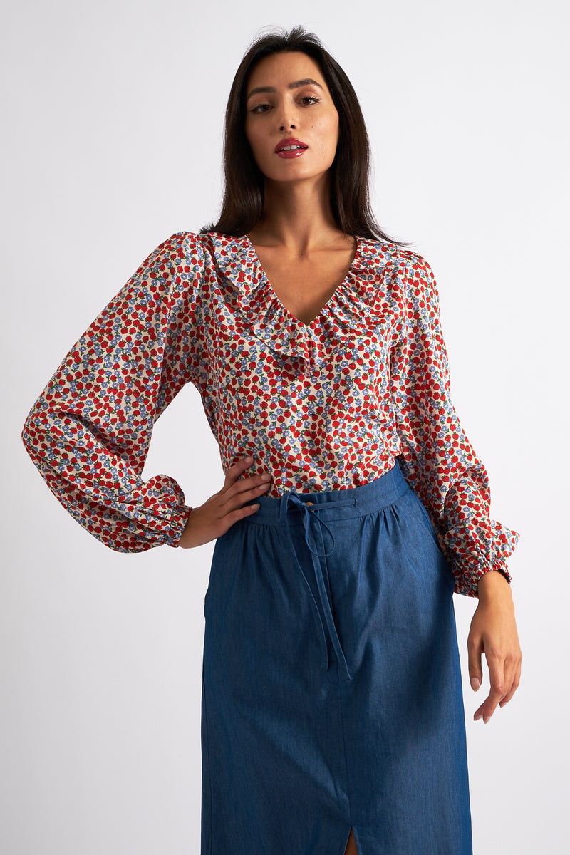 Kyara Strawberry Fields Print Blouse - Front