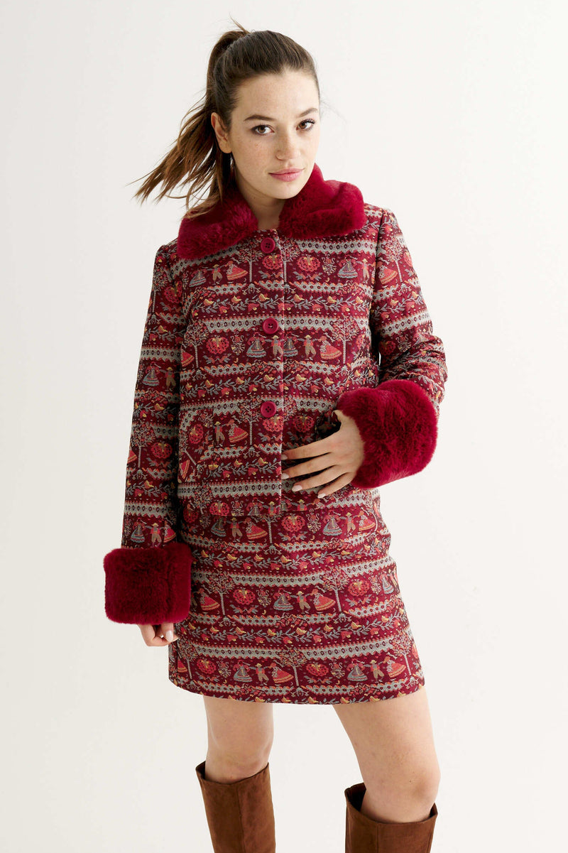 Kent Heirloom Fur Trim Cropped Jacket - Wine