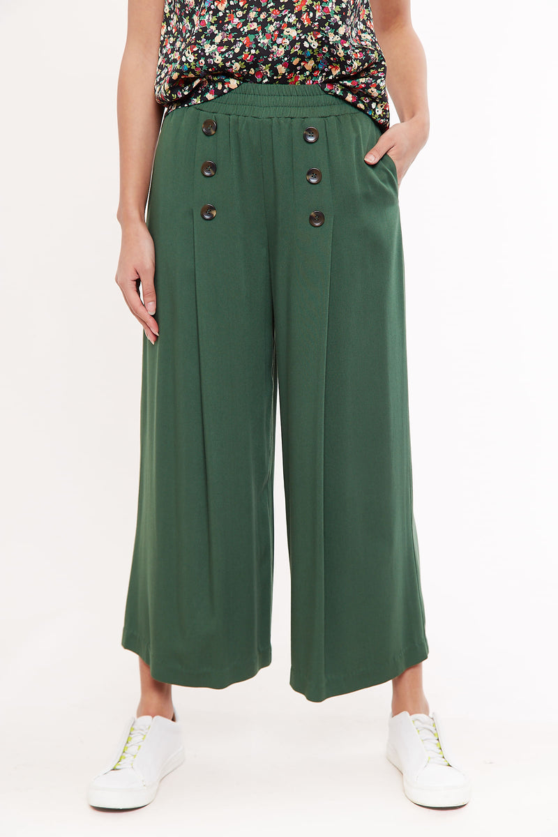 Laurena Wide Leg Cropped Trouser - Green - Front