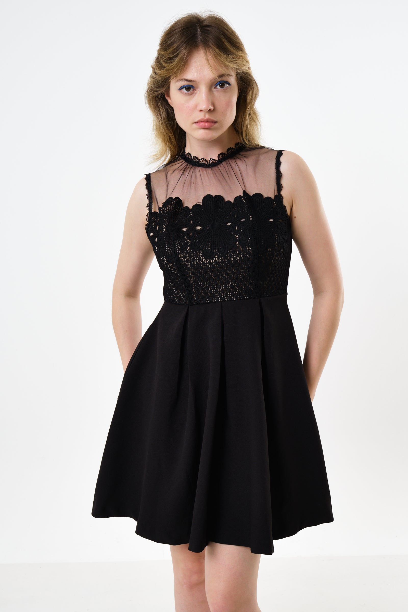 Lenore Black Lace Bodice Mini Dress Louche Lenore Black Lace Bodice Mini Dress Louche