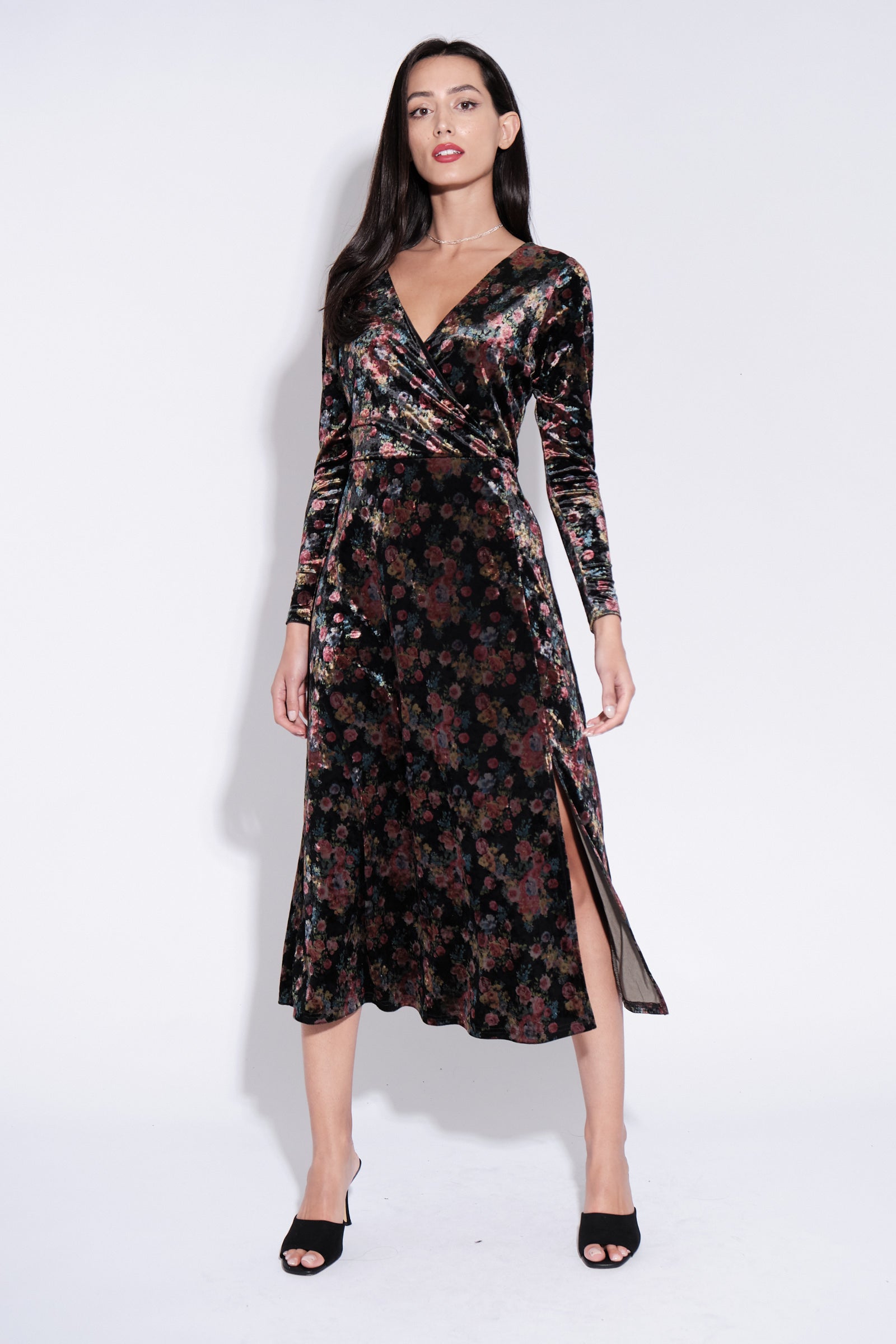 Lesley Rose Bowl Velvet Wrap Midi Dress Louche Lesley Rose Bowl Velvet Wrap Midi Dress Louche