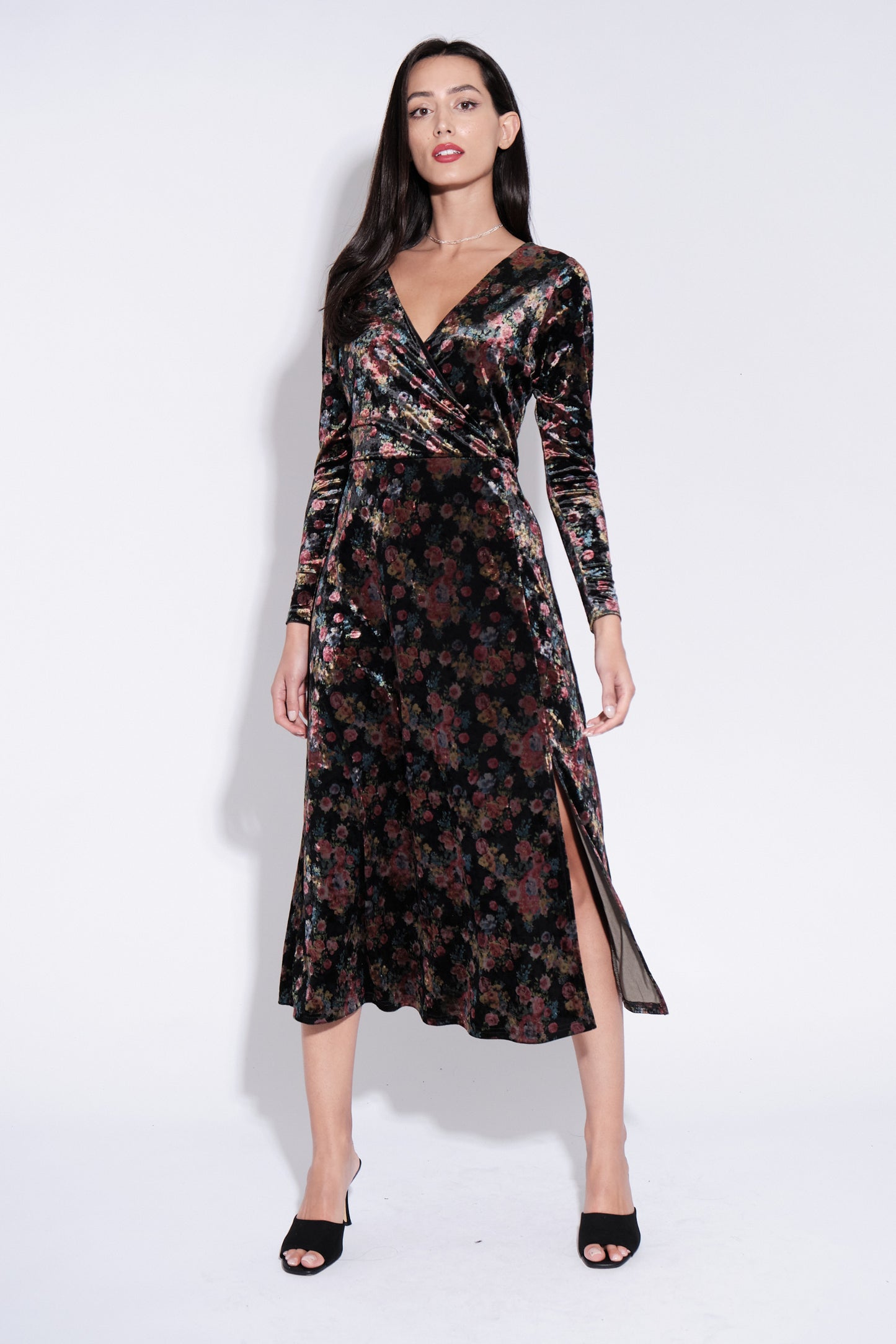 Lesley Rose Bowl Velvet Wrap Midi Dress