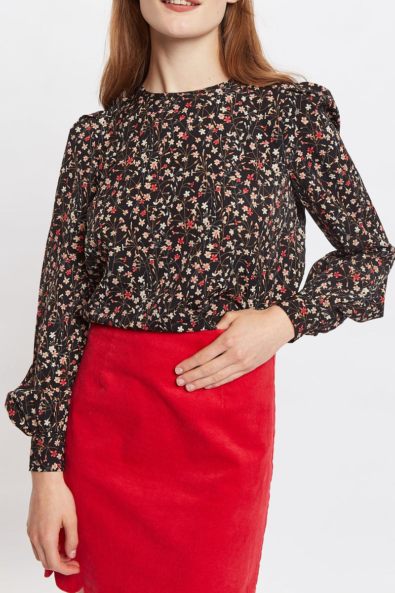 Lima Wax Flower Print Long Sleeve Blouse - Front
