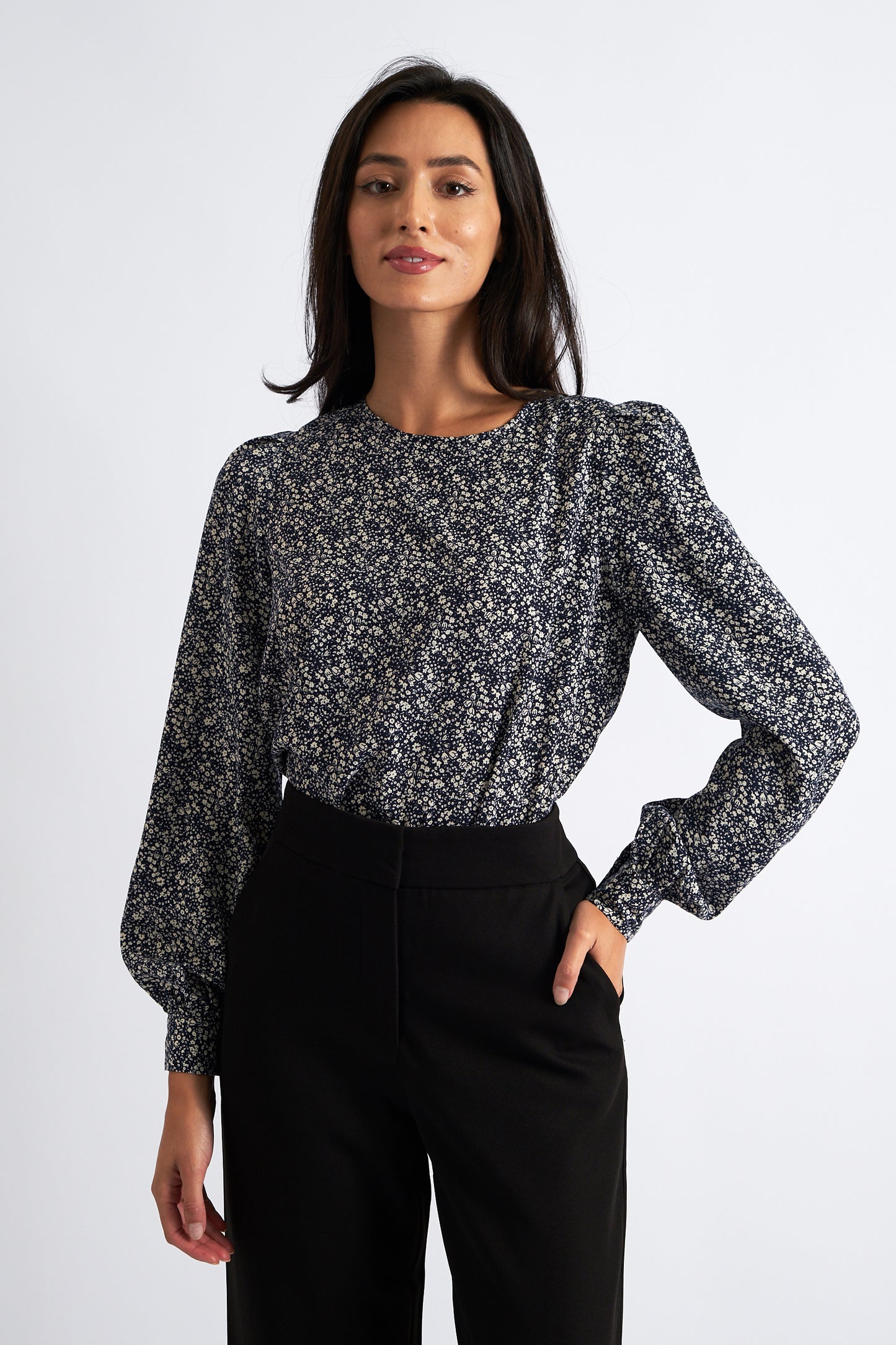Lima Micro Flower Blouse Navy