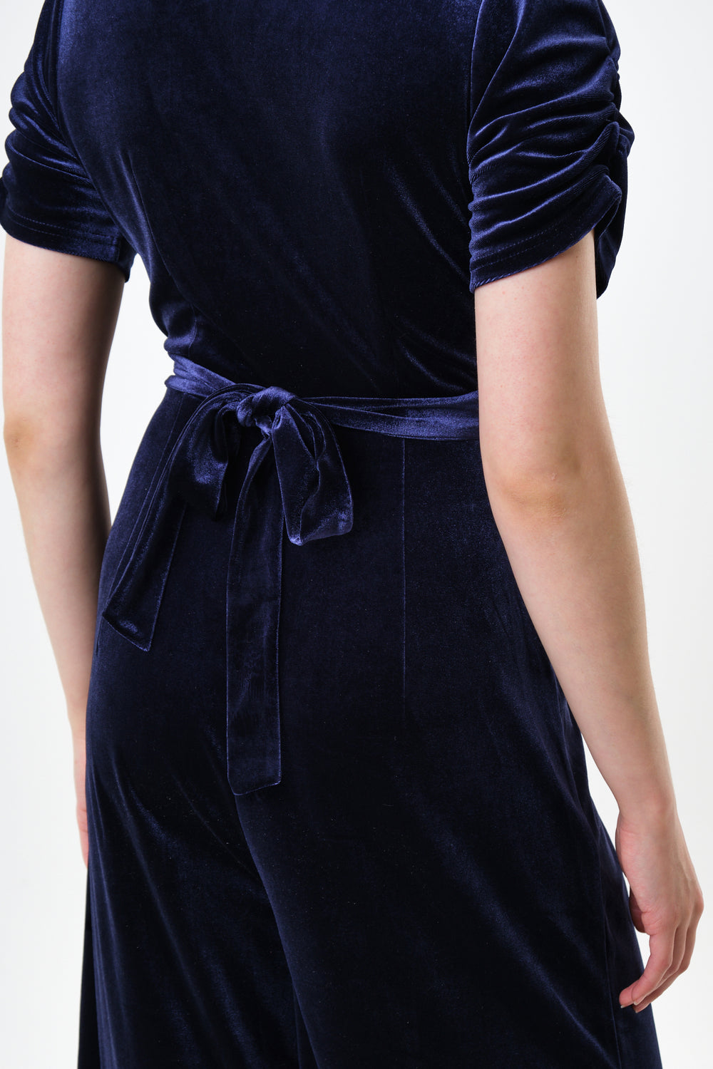 Midnight blue velvet jumpsuit shop