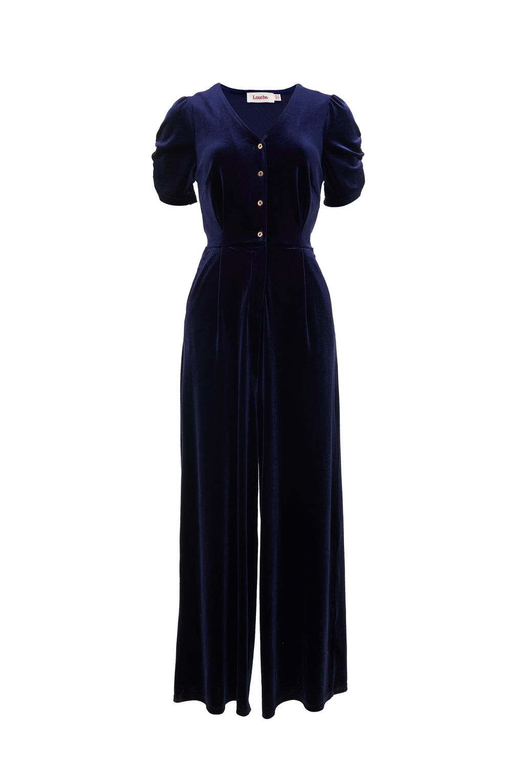 Lyes Velvet Short Sleeved Jumpsuit Navy Louche