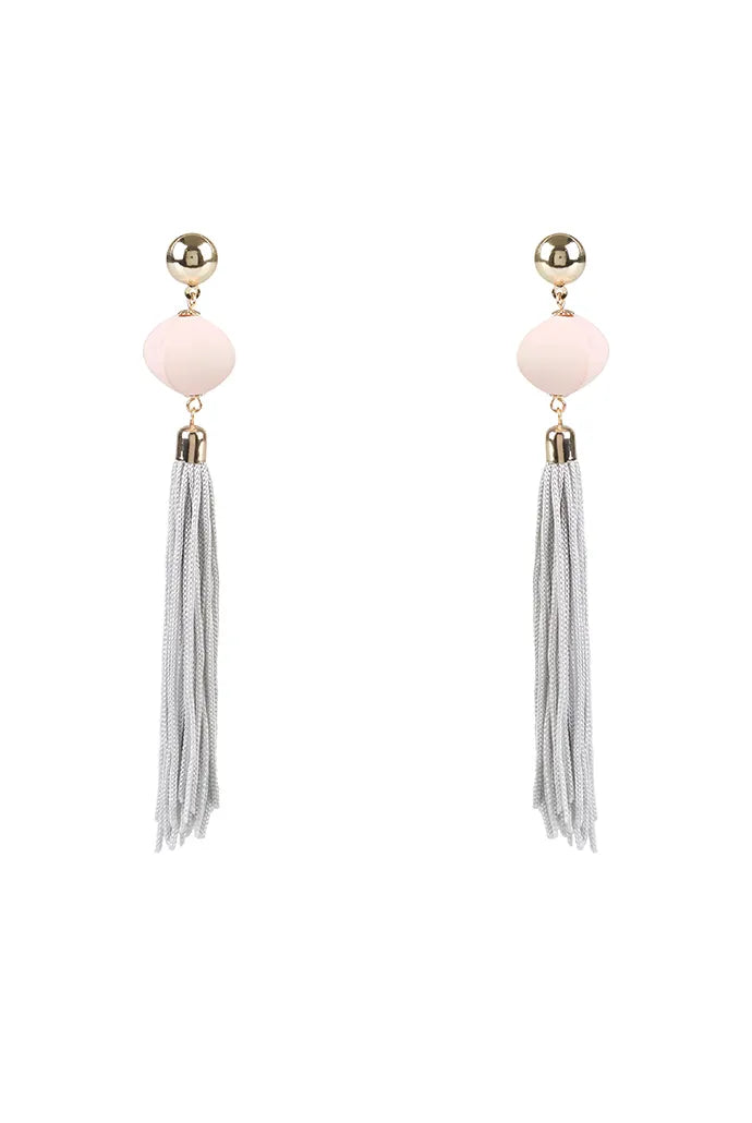 Madison Pink Bead and Grey Tassel Earrings