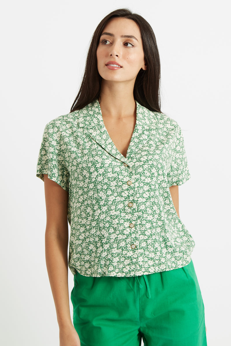 Marika Periwinkle Print Resort Shirt - Front