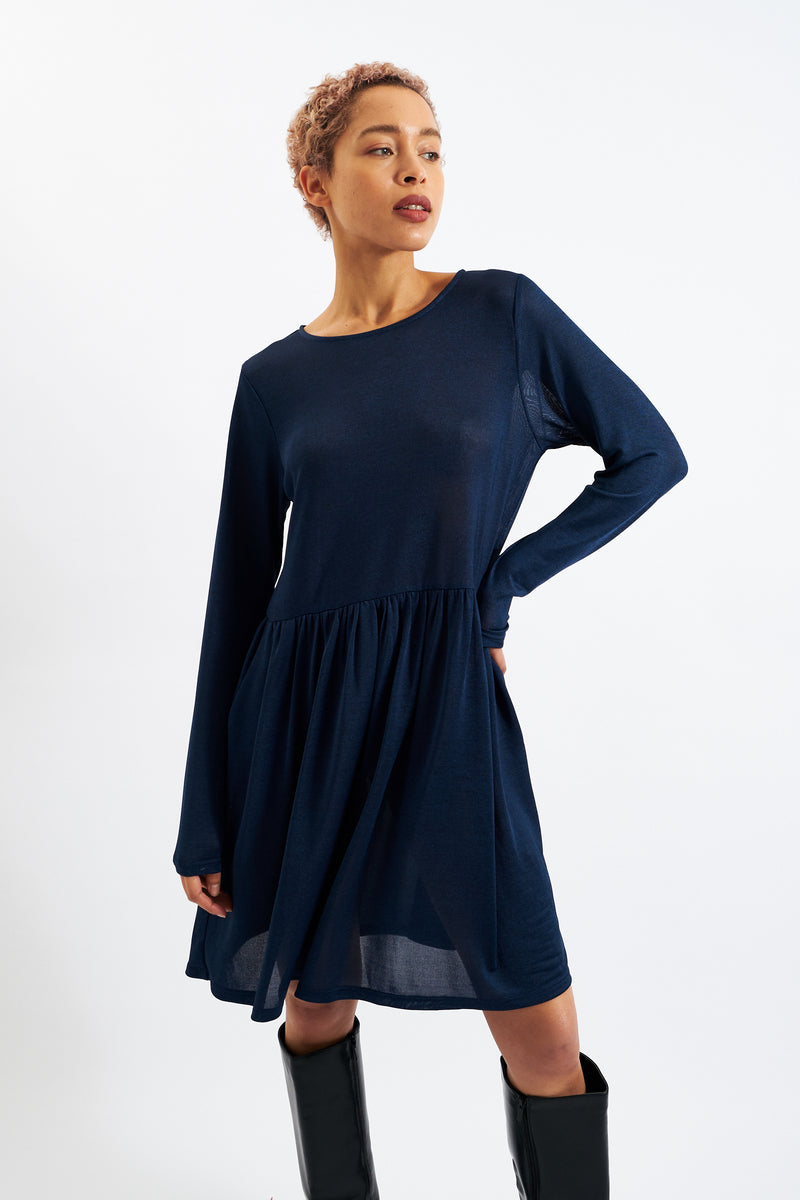 Marylene Marl Throw On Mini Dress in Navy - Front