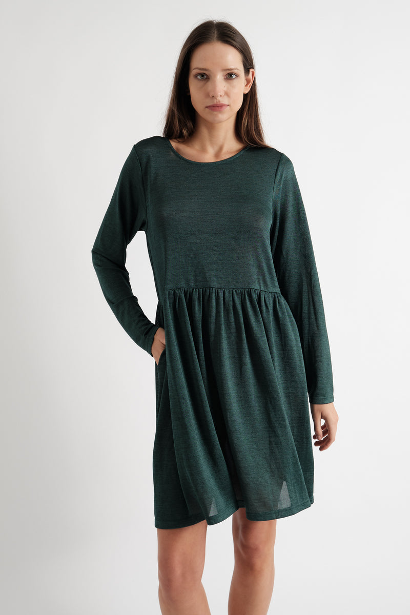 Marylene Marl Throw On Mini Dress in Green - Front