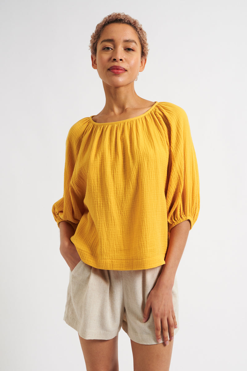 Mayanna Double Gauze Blouse - Mustard - Front