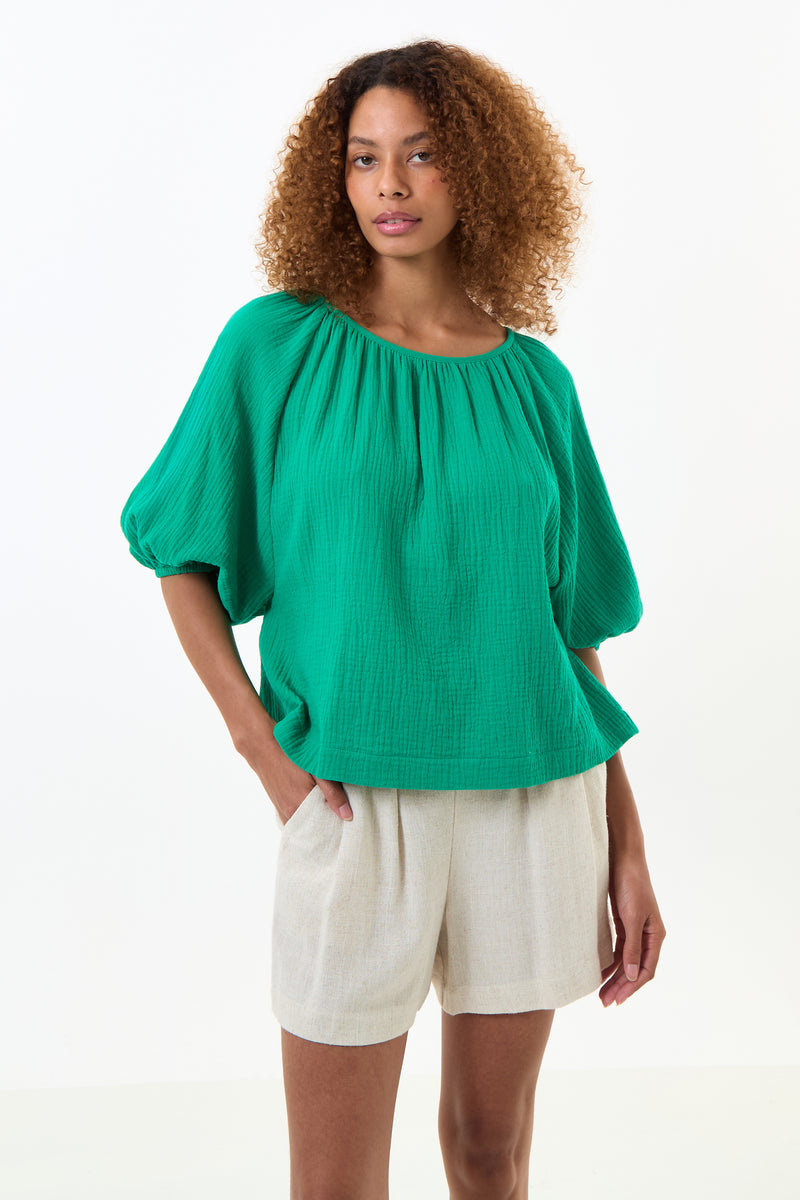 Mayanna Double Gauze Top - Green - Front