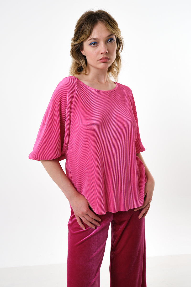 Mayanna Pleat 3/4 Sleeve Top - Pink - Front