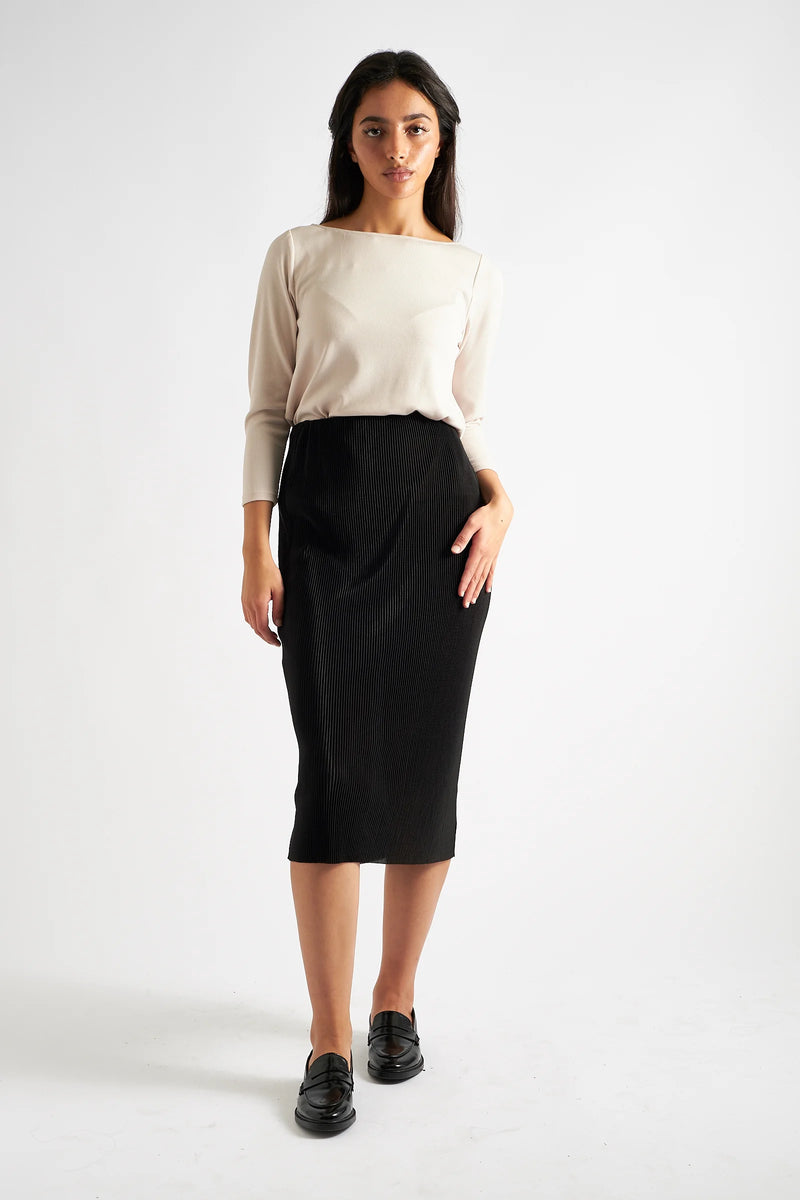Maylis Pleat Midi Skirt - Black - Front