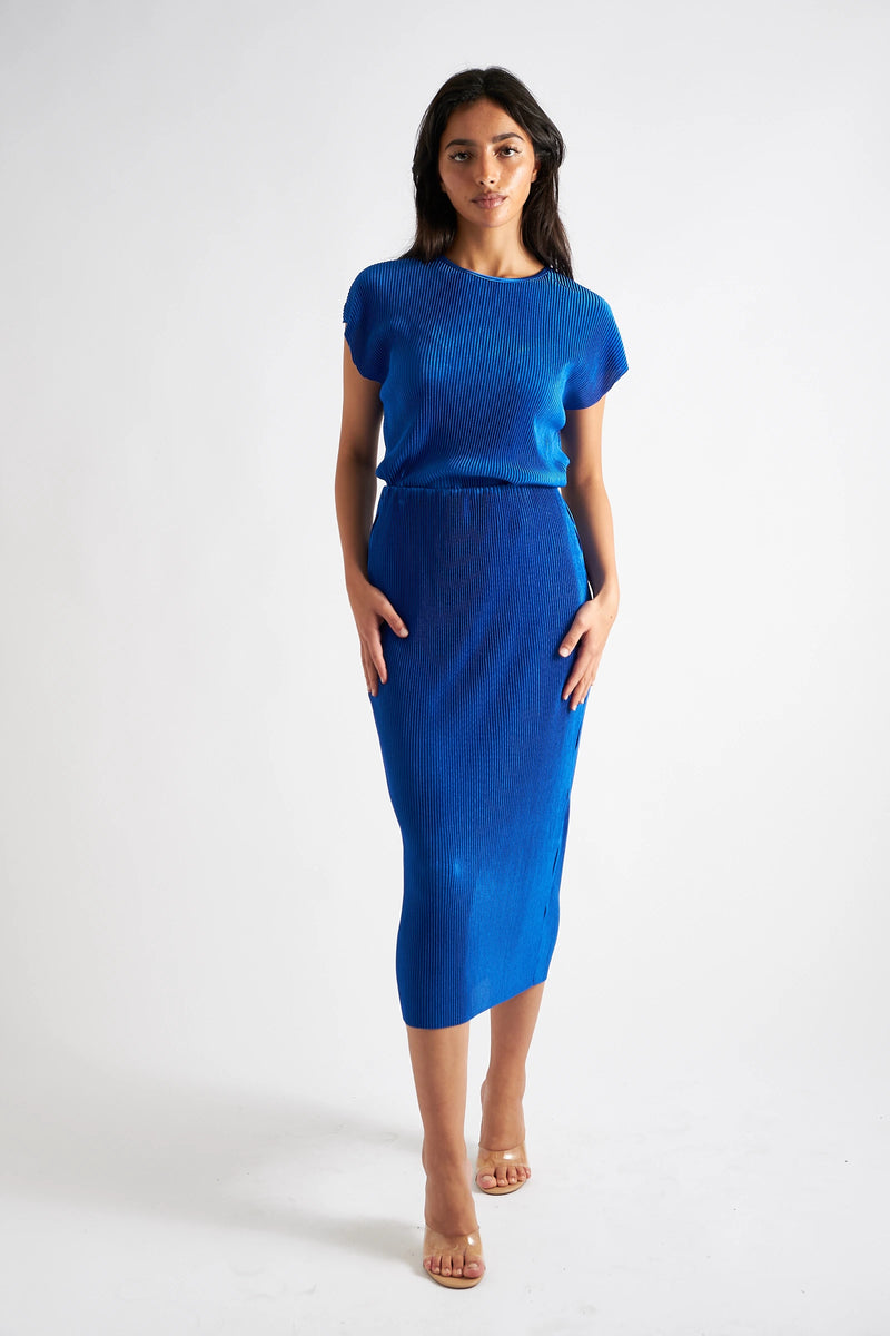 Maylis Pleat Midi Skirt - Cobalt - Front