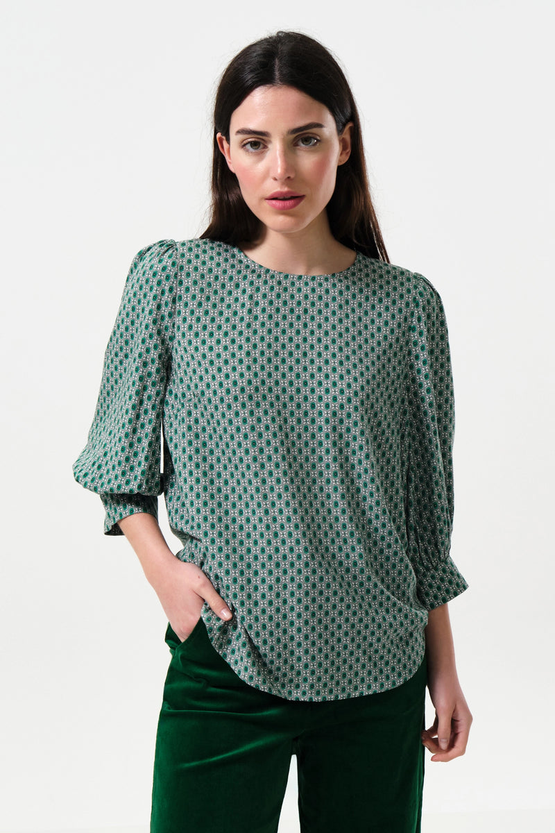 Mellie Flower Tile Print Blouse - Front