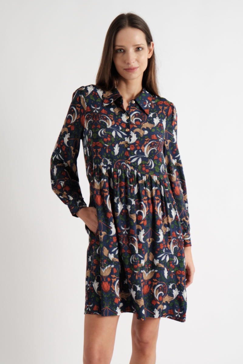 Melly Arts & Crafts Long Sleeve Mini Dress - Front