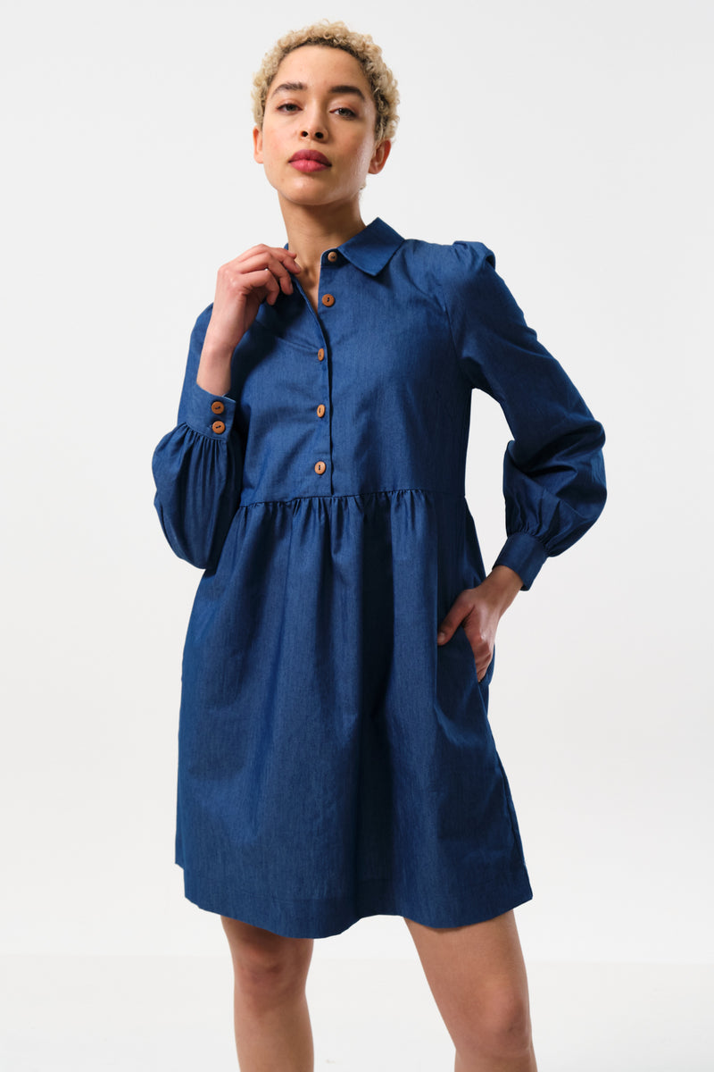 Melly Chambray Throw On Mini Dress - Front